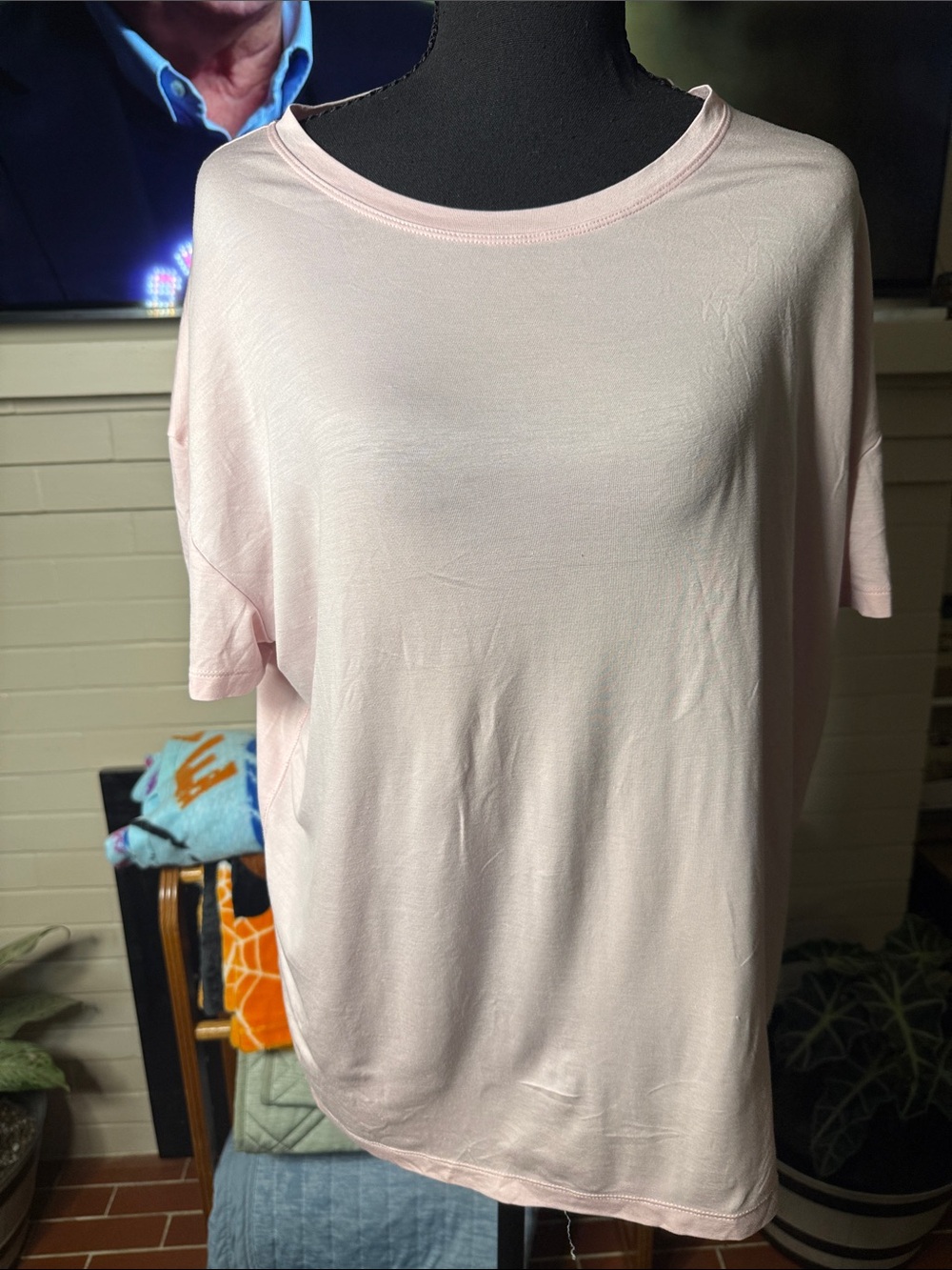 Express Short Sleeve Crewneck Top in Pale Pink